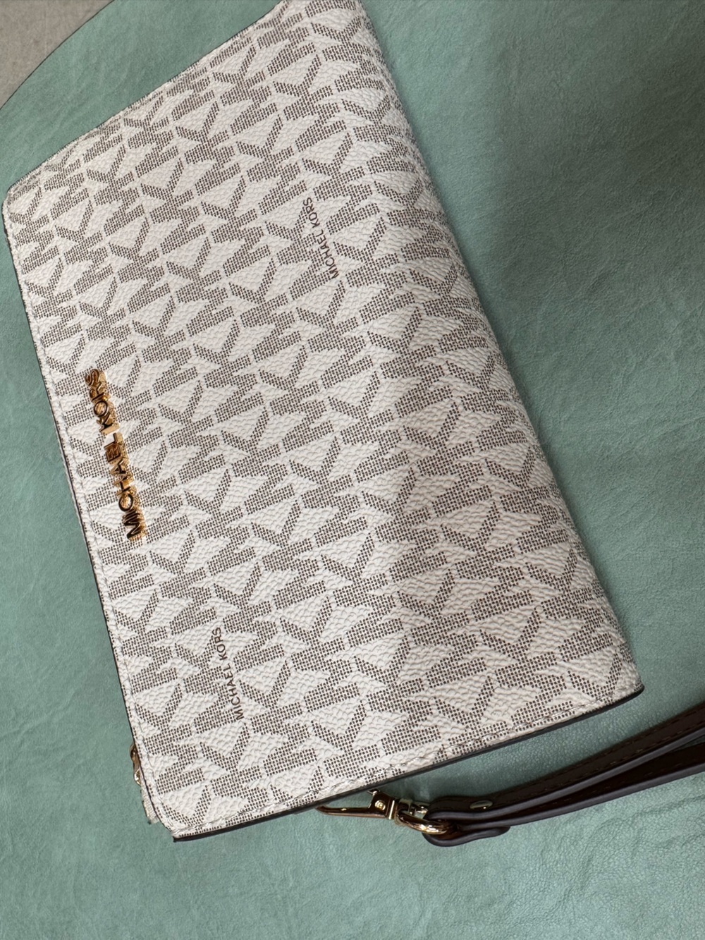Michael Kors Cream and Brown MK Logo Continental Wallet